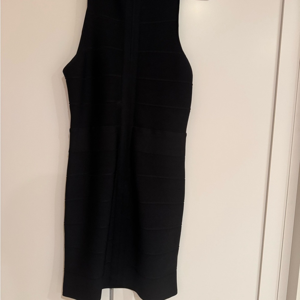 Herve Leger Black Halter Bodycon Midi Dress